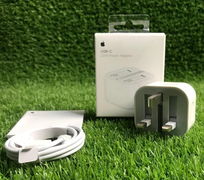 Apple 20W Power Adapter 3 Pin USB-C (Original) + USB-C To Lightning Cable 1 Meter (Original)